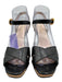 Prada Shoe Size 38 Black Leather Cork Buckle Ankle Strap Wedges Black / 38