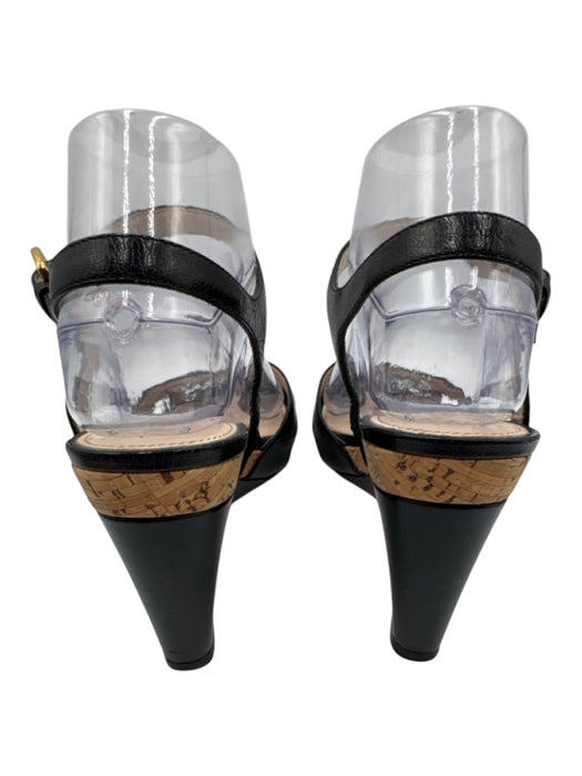 Prada Shoe Size 38 Black Leather Cork Buckle Ankle Strap Wedges Black / 38