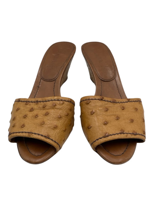 Prada Shoe Size 37.5 Tan Brown Ostrich Wedges Tan Brown / 37.5