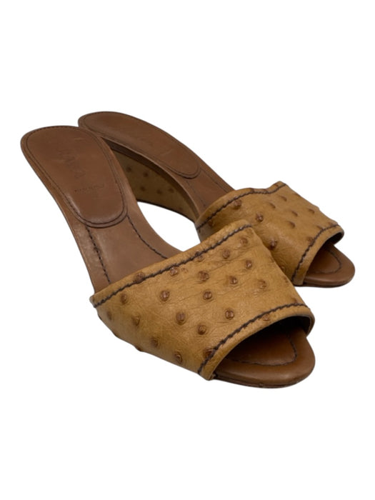 Prada Shoe Size 37.5 Tan Brown Ostrich Wedges Tan Brown / 37.5