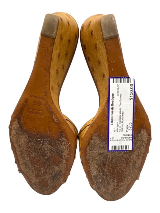 Prada Shoe Size 37.5 Tan Brown Ostrich Wedges Tan Brown / 37.5