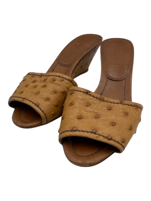 Prada Shoe Size 37.5 Tan Brown Ostrich Wedges Tan Brown / 37.5