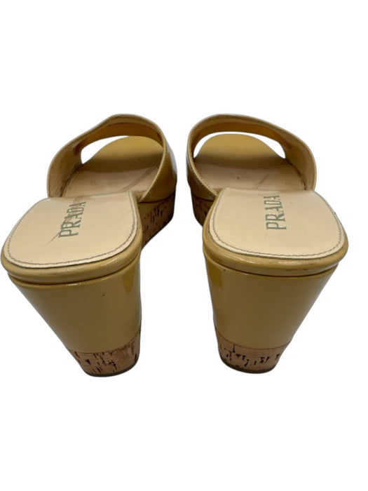 Prada Shoe Size 37.5 Yellow Beige Patent Leather Cork Wedges Yellow Beige / 37.5
