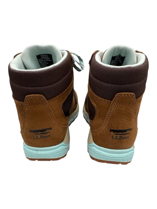 LL Bean Shoe Size 8 Brown & Turquoise Leather Fabric High Top Lace Up Sneakers Brown & Turquoise / 8