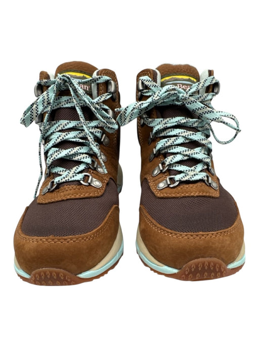 LL Bean Shoe Size 8 Brown & Turquoise Leather Fabric High Top Lace Up Sneakers Brown & Turquoise / 8