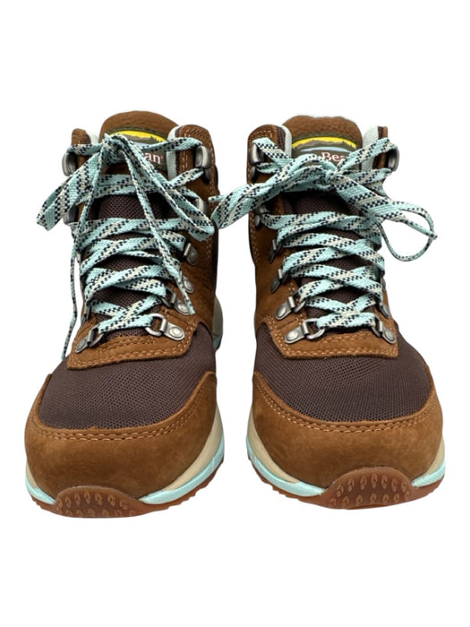 LL Bean Shoe Size 8 Brown & Turquoise Leather Fabric High Top Lace Up Sneakers Brown & Turquoise / 8