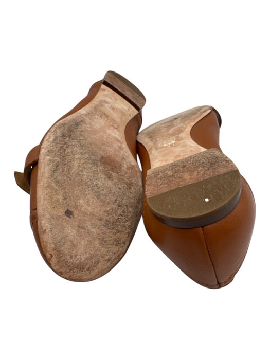 Chloe Shoe Size 38 Cognac Brown Leather Round Toe Logo Buckle Ballerina Flats Cognac Brown / 38