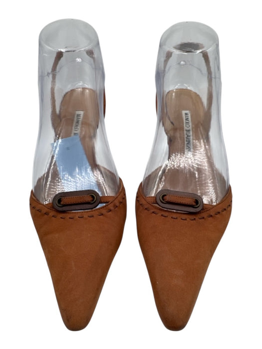 Manolo Blahnik Shoe Size 38 Light Brown & Brown Nubuck Leather Pointed Toe Pumps Light Brown & Brown / 38