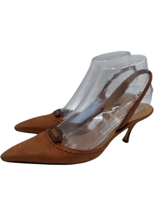 Manolo Blahnik Shoe Size 38 Light Brown & Brown Nubuck Leather Pointed Toe Pumps Light Brown & Brown / 38