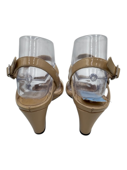 Prada Shoe Size 38 Beige Patent Leather Round Toe Silver Buckle Wedge Sandals Beige / 38