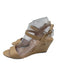 Prada Shoe Size 38 Beige Patent Leather Round Toe Silver Buckle Wedge Sandals Beige / 38