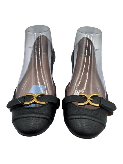Chloe Shoe Size 38 Black & Gold Leather Round Toe Logo Buckle Ballerina Flats Black & Gold / 38