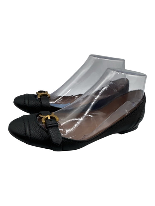Chloe Shoe Size 38 Black & Gold Leather Round Toe Logo Buckle Ballerina Flats Black & Gold / 38
