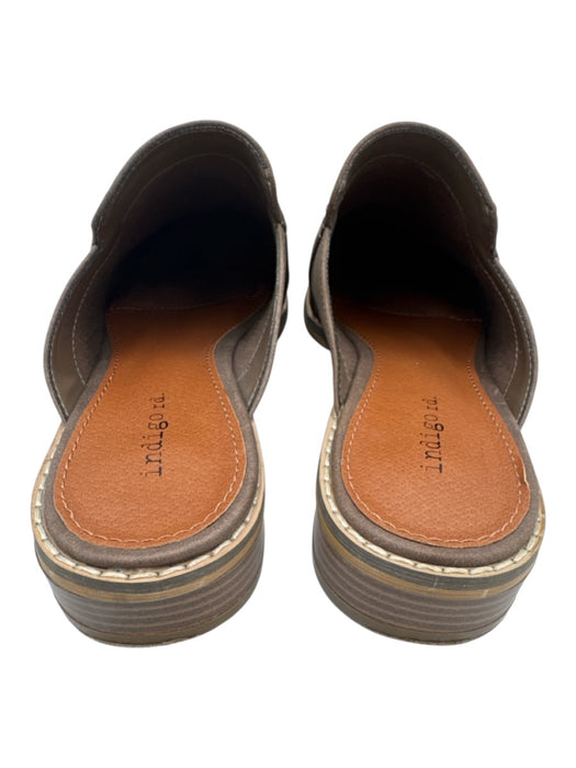 Indigo Rd. Shoe Size 7 Taupe Nubuck Leather Round Toe Stitch Design Mule Flats Taupe / 7