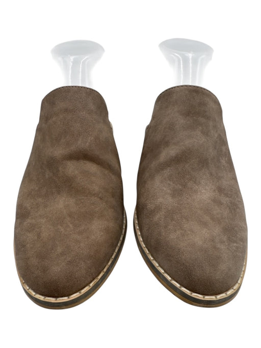 Indigo Rd. Shoe Size 7 Taupe Nubuck Leather Round Toe Stitch Design Mule Flats Taupe / 7