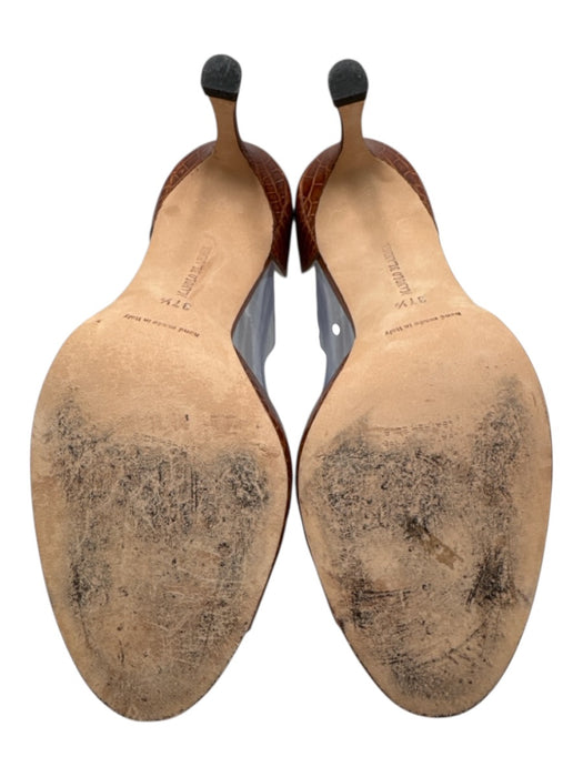 Manolo Blahnik Shoe Size 37.5 Brown Alligator Leather Open Toe Mid Heel Sandals Brown / 37.5