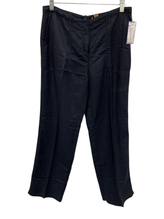 Elie Tahari Size 4 Navy Blue Cotton & Silk Zip & Hook Closure pleat front Pants Navy Blue / 4