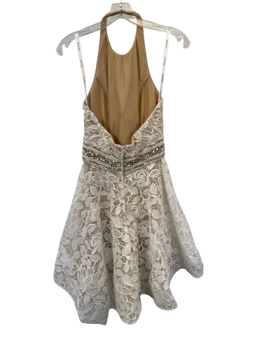 Jovani Size 4 White, Black, Cream Polyester Sleeveless Floral Lace Beaded Dress White, Black, Cream / 4