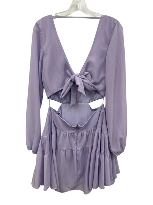 Bardot Size 8/M Light Purple Polyester Long Sleeve Surplice Cut Out Tiered Dress Light Purple / 8/M