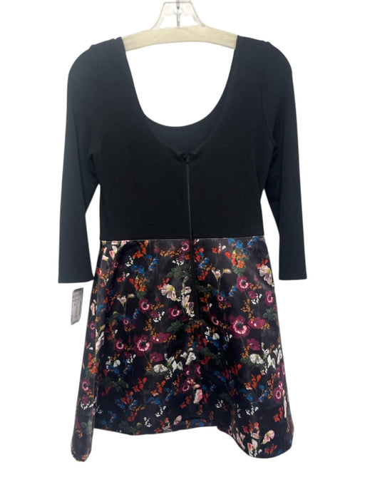 Alice + Olivia Size 8 Black & Multi Polyester Long Sleeve Floral Pleated Dress Black & Multi / 8