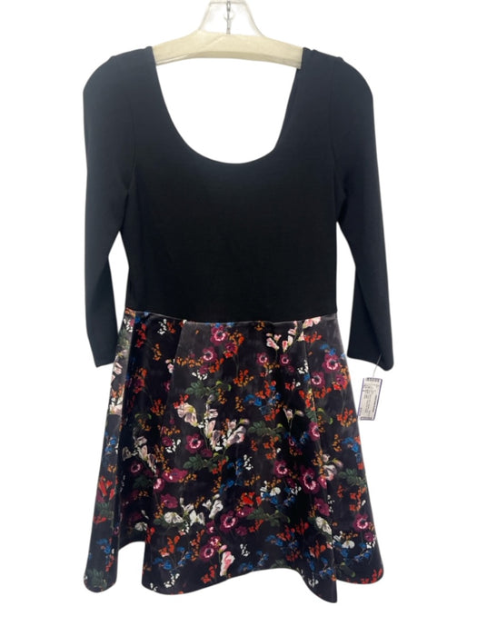 Alice + Olivia Size 8 Black & Multi Polyester Long Sleeve Floral Pleated Dress Black & Multi / 8