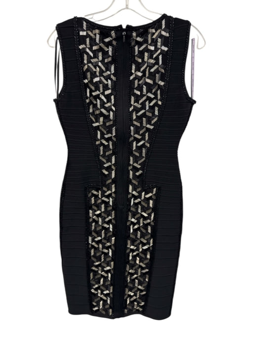 Herve Leger Size Medium Black & Silver Rayon Blend Sleeveless Beaded Dress