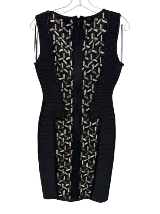 Herve Leger Size Medium Black & Silver Rayon Blend Sleeveless Beaded Dress Black & Silver / Medium