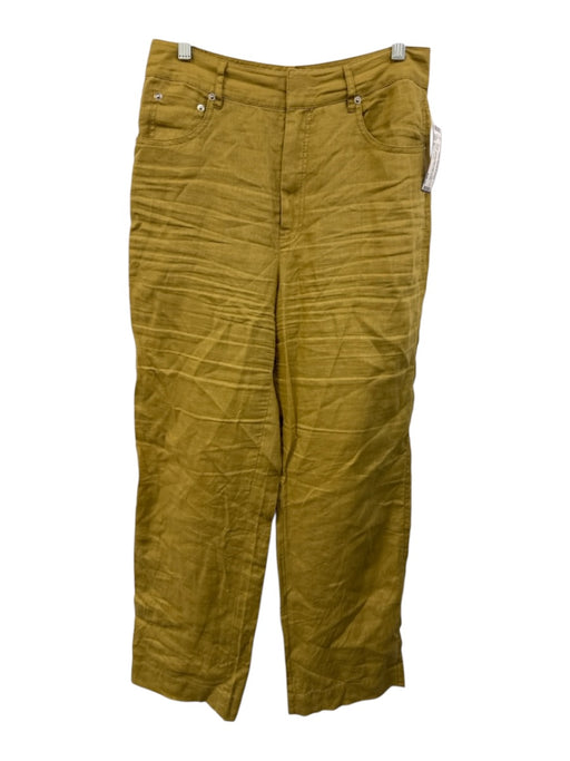 Rebecca Taylor Size 8 Beige Green Linen High Rise Wide Leg Pockets Pants Beige Green / 8