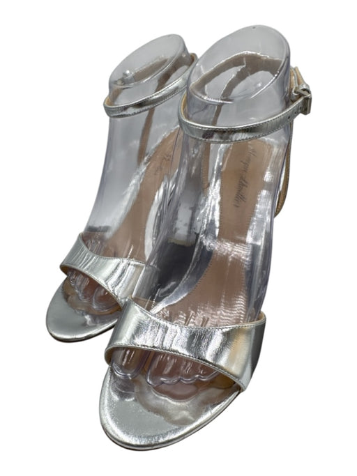 Monique Lhuillier Shoe Size 38.5 Silver Patent Leather Ankle Strap Sandals Silver / 38.5