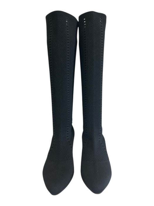 Eileen Fisher Shoe Size 8.5 Black Textile & Leather Almond Toe Open Knit Boots Black / 8.5