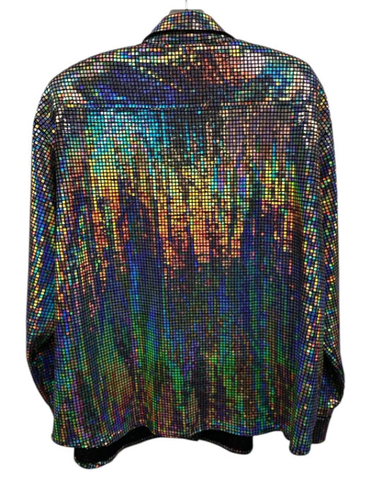 New Arrivals Size 38 Silver Polyester Long Sleeve Seqiuns Button Front Top Silver / 38