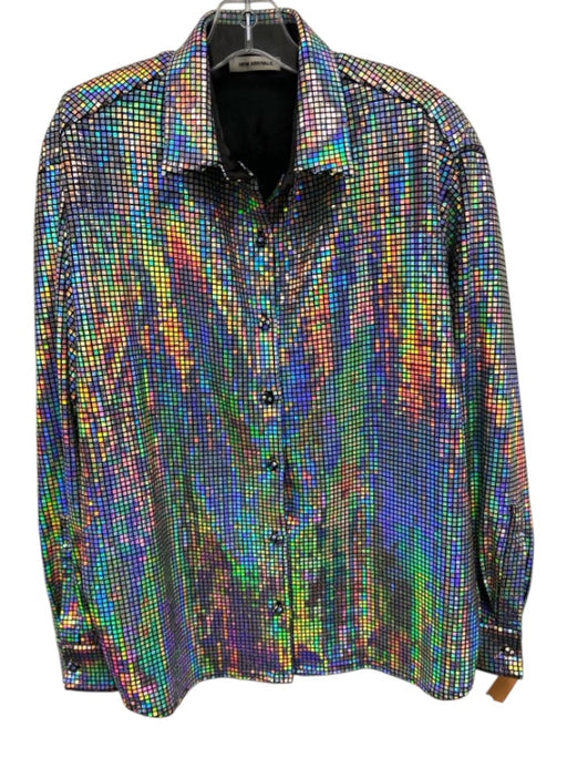 New Arrivals Size 38 Silver Polyester Long Sleeve Seqiuns Button Front Top Silver / 38