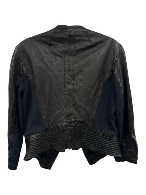 Karen Millen Size 8 Black Leather & Textile Long Sleeve Zip Front Quilted Jacket Black / 8