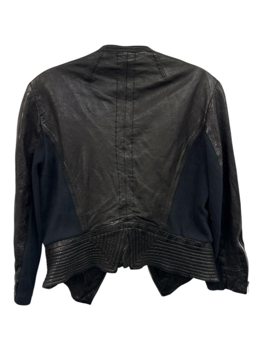 Karen Millen Size 8 Black Leather & Textile Long Sleeve Zip Front Quilted Jacket Black / 8