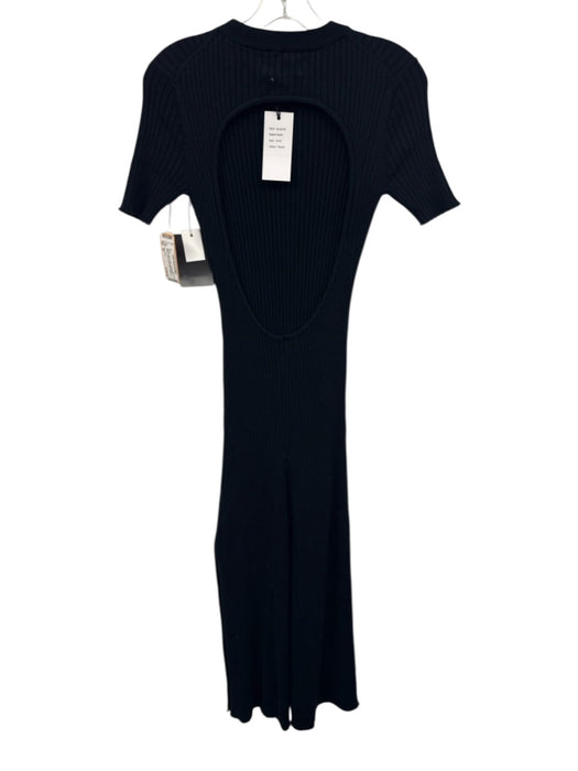 Anna Quan Size 10 Black Cotton Half Sleeve Ribbed Back Cut Out Maxi Dress Black / 10