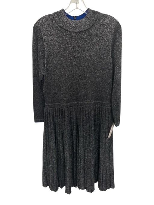 Ted Baker Size 3 Gunmetal & Blue Viscose Blend Long Sleeve Metallic Thread Dress Gunmetal & Blue / 3