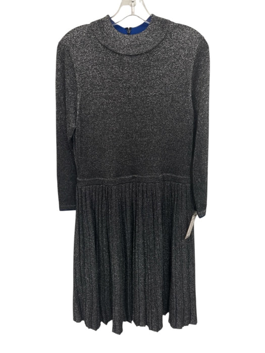 Ted Baker Size 3 Gunmetal & Blue Viscose Blend Long Sleeve Metallic Thread Dress Gunmetal & Blue / 3
