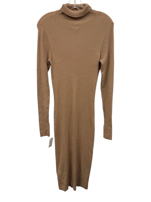 AFRM Size Medium Tan Brown Rayon Blend Long Sleeve Cut Out Ribbed Dress Tan Brown / Medium