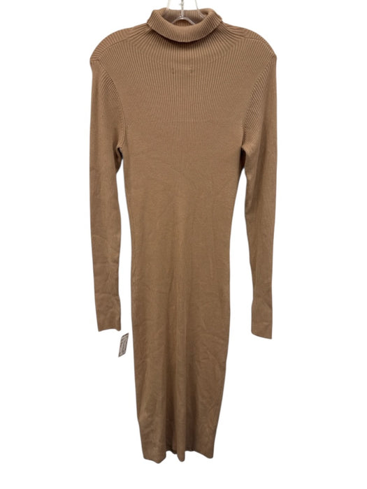 AFRM Size Medium Tan Brown Rayon Blend Long Sleeve Cut Out Ribbed Dress Tan Brown / Medium