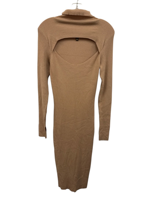 AFRM Size Medium Tan Brown Rayon Blend Long Sleeve Cut Out Ribbed Dress Tan Brown / Medium