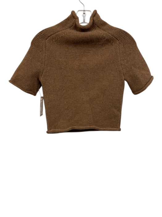 Alexander Wang Size Medium Tan Brown Wool Blend Short Sleeve Mock Neck Sweater Tan Brown / Medium