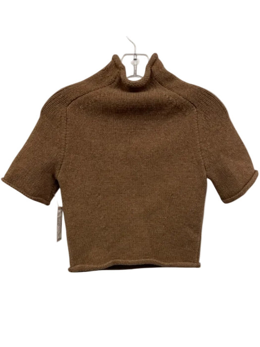 Alexander Wang Size Medium Tan Brown Wool Blend Short Sleeve Mock Neck Sweater Tan Brown / Medium