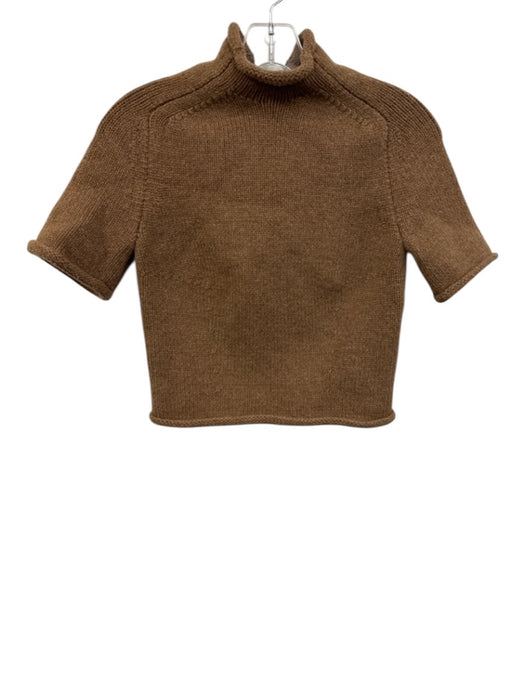 Alexander Wang Size Medium Tan Brown Wool Blend Short Sleeve Mock Neck Sweater Tan Brown / Medium