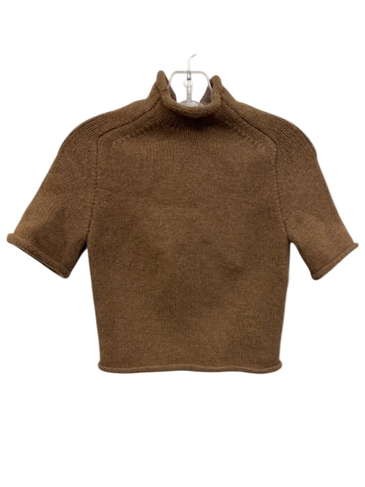 Alexander Wang Size Medium Tan Brown Wool Blend Short Sleeve Mock Neck Sweater Tan Brown / Medium