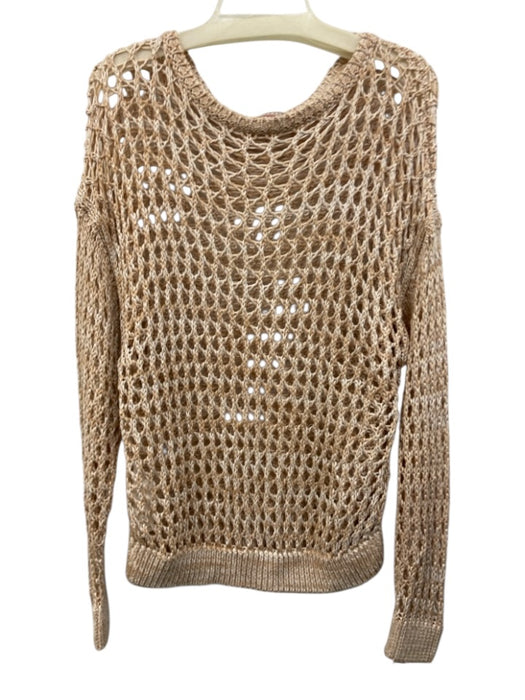 Stefanel Size Medium Beige & White Cotton Long Sleeve Open Knit Sweater Beige & White / Medium