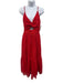 ML Monique Lhuillier Size 4 Red Polyester Lace Overlay Lace Up Midi Dress Red / 4