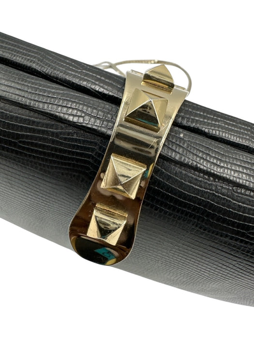 Rebecca Minkoff Black Leather Lizard Embossed Hardcase Optional Strap Clutch Bag Black