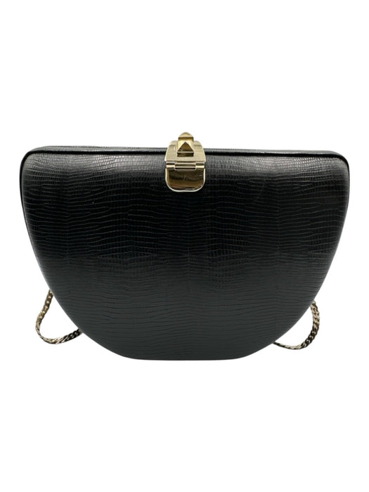 Rebecca Minkoff Black Leather Lizard Embossed Hardcase Optional Strap Clutch Bag Black