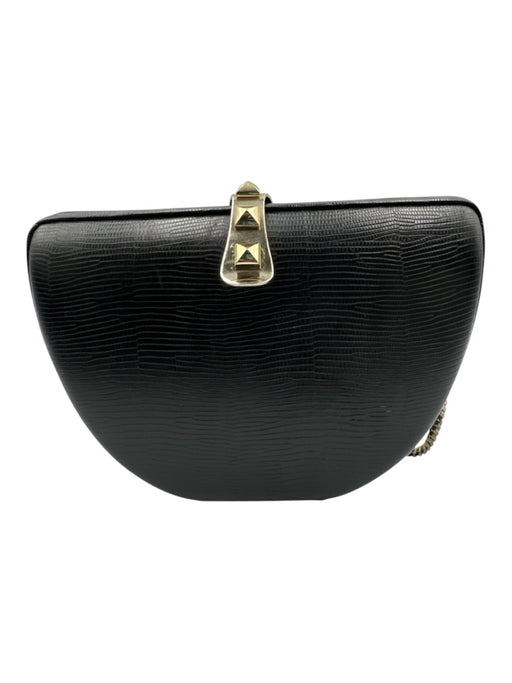 Rebecca Minkoff Black Leather Lizard Embossed Hardcase Optional Strap Clutch Bag Black