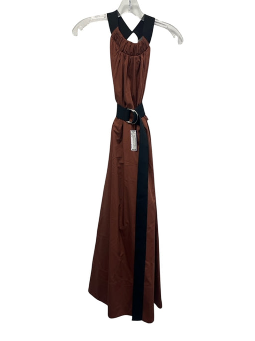 Tibi Size M Brown & Black Cotton Sleeveless Gathered Neckline Halter Dress Brown & Black / M